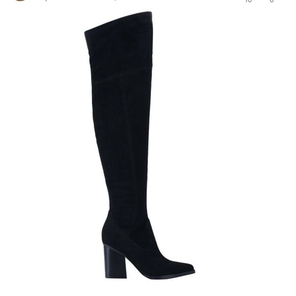 Marc Fisher Meyana Black Suede Over-The-Knee Western Toe Boots sz 7 - Picture 1 of 9